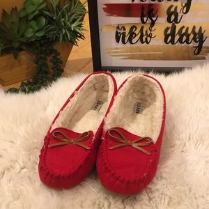 Red cozy moccasins